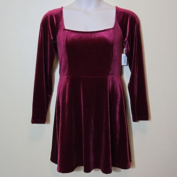 Old Navy Fit & Flare Velvet Mini Dress Large Whimsigoth Goth Holiday Long Sleeve - Picture 7 of 8